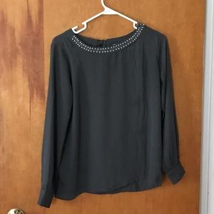 Loft beaded chiffon grey top